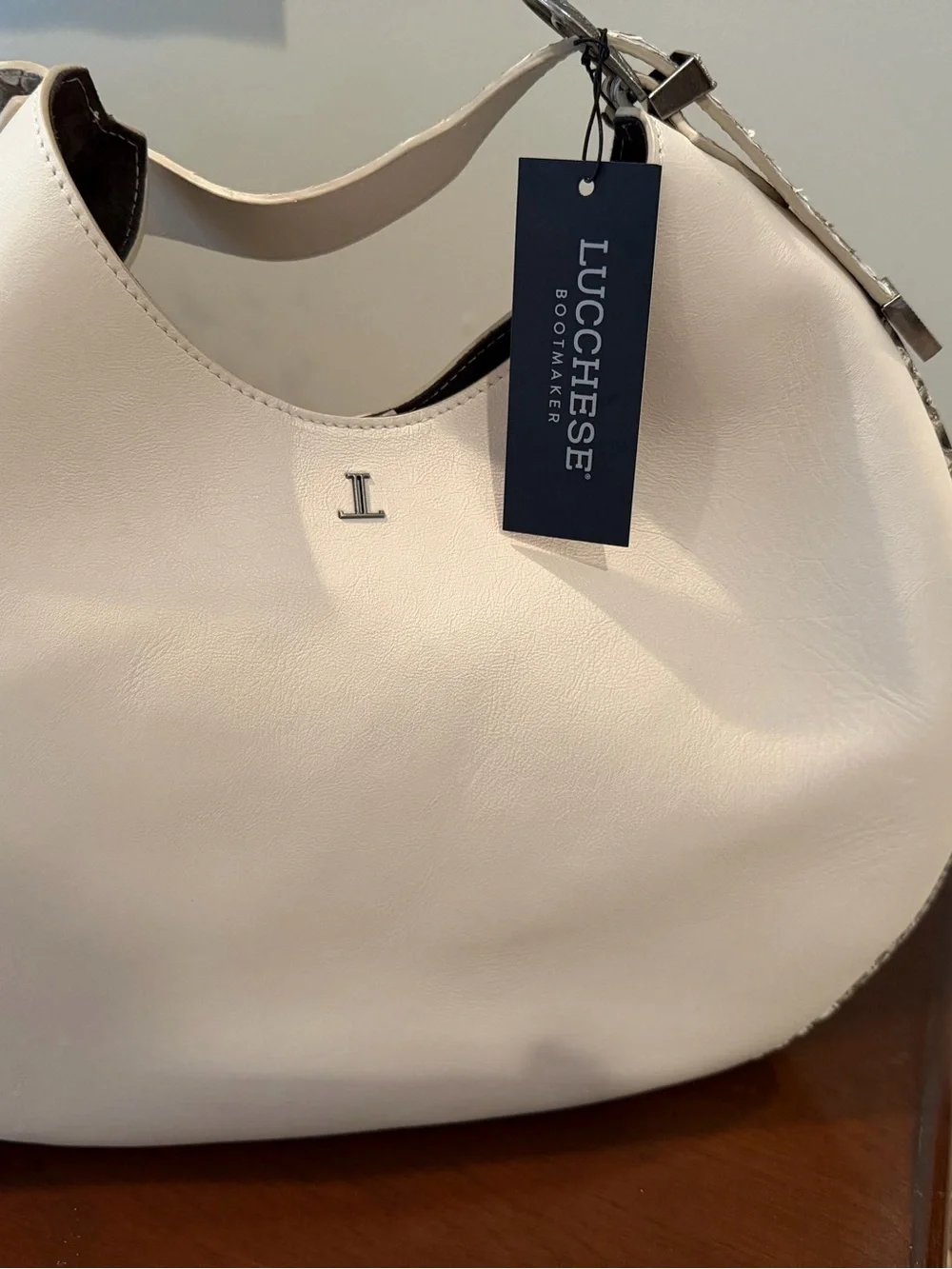 Lucchese Cream Hobo with Snake-Print Trim